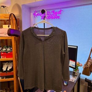 Embellished Collar Black Womens Top